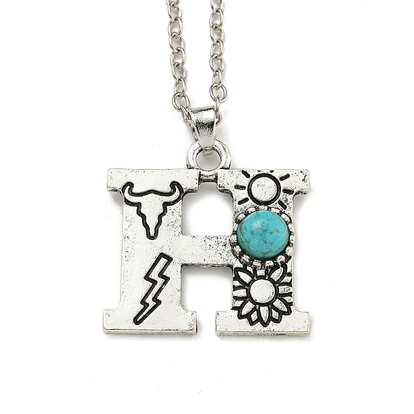 

PandaHall Letter A~Z Antique Silver Plated Alloy with Synthetic Turquoise Pendant Necklaces, with Iron Cable Chains, Letter H, 18.70 inch...