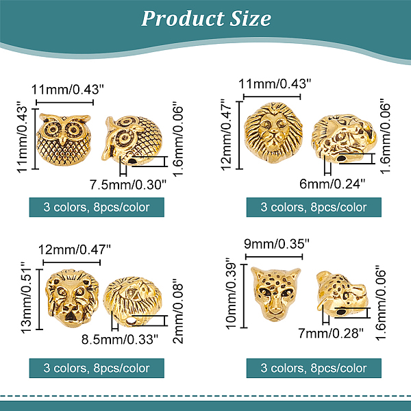

PandaHall arricraft 96 Pcs Animal Spacer Beads, Zinc Alloy Beads Owl Loose Beads Lion Head Metal Beads Leopard Print Head Beads for DIY...