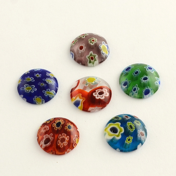 

PandaHall Handmade Millefiori Glass Cabochons, Half Round/Dome, Mixed Color, 15x4mm Millefiori Lampwork Half Round Multicolor