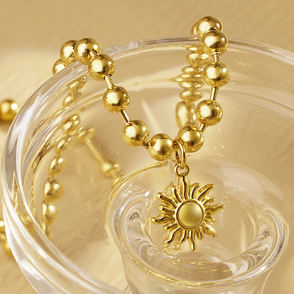 Colliers r�tro �l�gants avec pendentif soleil en acier inoxydable pour femmes