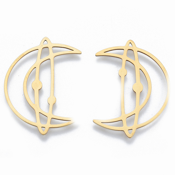 

PandaHall 201 Stainless Steel Filigree Joiners Links, Moon, Golden, 35x24x1mm 201 Stainless Steel Moon