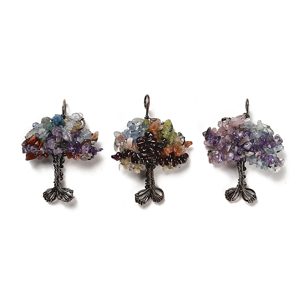 

PandaHall Natural Mixed Gemstone Chip Big Pendants, Rack Plating Brass Tree of Life Charms, Cadmium Free & Lead Free, Red Copper...