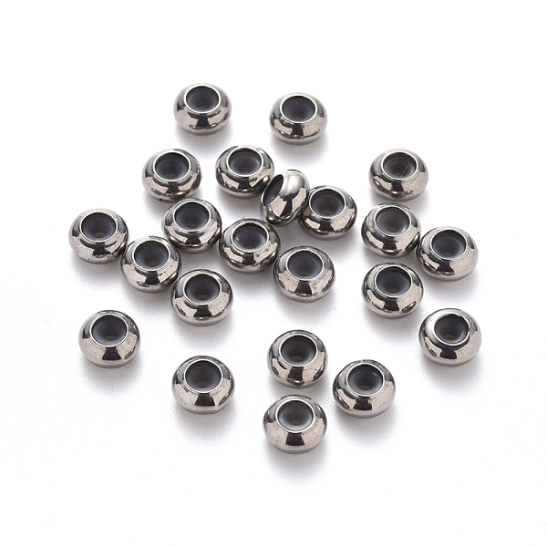 

PandaHall 304 Stainless Steel Beads, with Rubber Inside, Slider Beads, Stopper Beads, Rondelle, Stainless Steel Color, 6x3mm, Hole: 3mm...