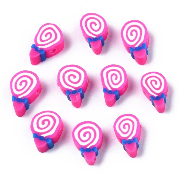 

PandaHall Handmade Polymer Clay Beads, Candy, Hot Pink, 11~13x6.5~9x4mm, Hole: 1.6mm Polymer Clay Candy