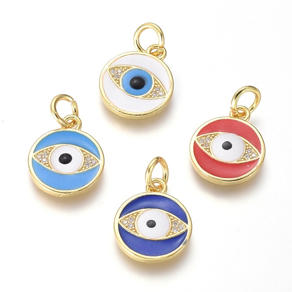 

PandaHall Brass Micro Pave Cubic Zirconia Pendants, with Enamel, Flat Round and Eye, Clear, Golden, 16x13x2.5mm, Hole: 3.4mm Brass+Cubic..., Multicolor
