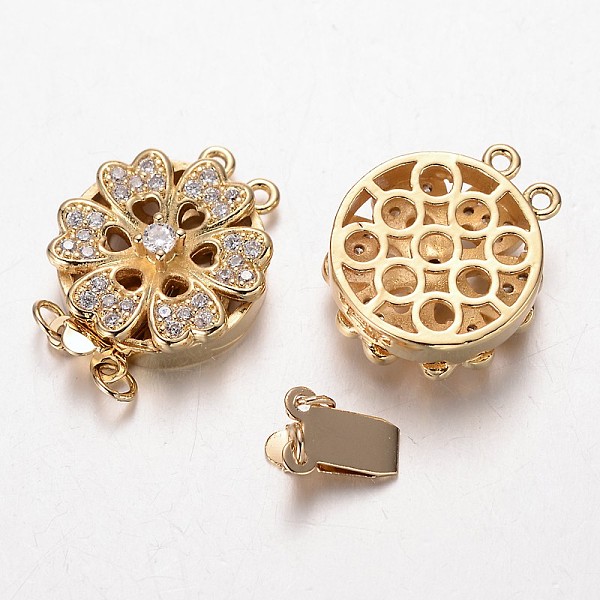 

PandaHall Brass Cubic Zirconia Box Clasps, Cadmium Free & Nickel Free & Lead Free, Flower, Golden, 23x18x7.5mm, Hole: 1 & 3mm Brass+Cubic...