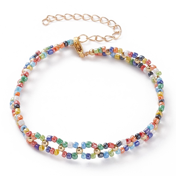 

PandaHall Round Opaque Lustered Glass Seed Beaded Bracelets, with 304 Stainless Steel Lobster Claw Clasps and Brass Round Beads, Golden...