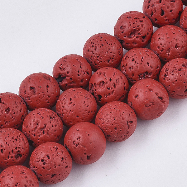 

PandaHall Spray Painted Natural Lava Rock Beads Strands, Round, Red, 8~9mm, Hole: 0.7mm, about 47~48pcs/Strand, 15.75 inch(40cm) Lava Rock...