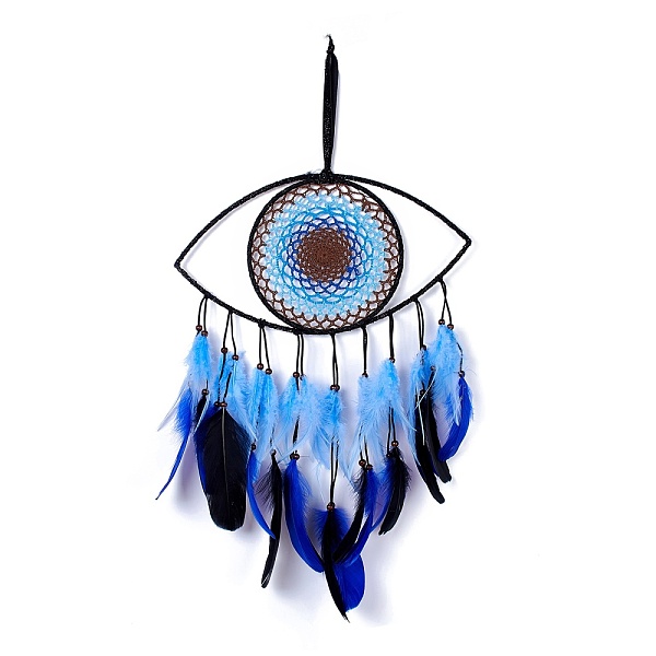 Handmade Evil Eye Woven Net/Web With Feather Wall Hanging Decoration