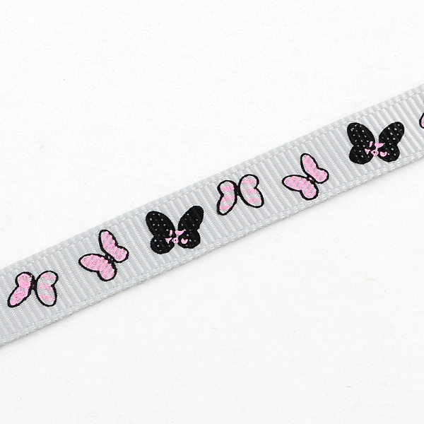 

PandaHall Single Face Butterfly Printed Polyester Grosgrain Ribbon, Light Grey, 3/8 inch(9mm), about 100yards/roll(91.44m/roll) Polyester..., Gray