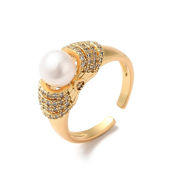 

PandaHall Brass Micro Pave Cubic Zirconia Cuff Rings, Natural Pearl Wide Band Open Ring for Women, Long-Lasting Plated, Cadmium Free & Lead..., Clear