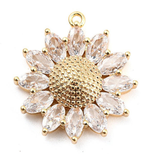 

PandaHall Brass Pave Cubic Zirconia Pendants, Real 14K Gold Plated, Flower, WhiteSmoke, 21.5x19.5x5mm, Hole: 1.2mm Brass+Cubic Zirconia..., White
