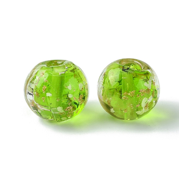 

PandaHall Luminous Handmade Gold Sand Lampwork Beads, Glow in the Dark, Round, Lime Green, 14.5x13mm, Hole: 2mm Lampwork Round