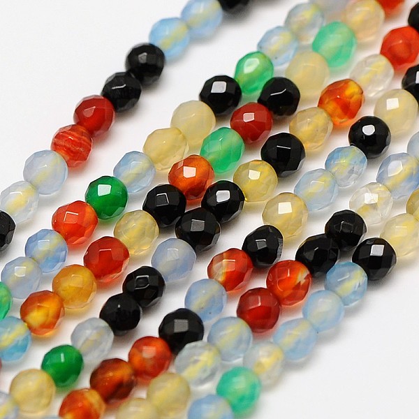 

PandaHall Natural Agate Beads Strands, Faceted Round, Dyed, Mixed Color, 2mm, Hole: 0.8mm, about 190pcs/strand, 16 inch Natural Agate Round..., Multicolor