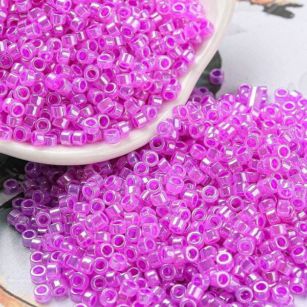 

PandaHall Electroplate Transparent Glass Seed Beads, Ceylon, Cylinder, Magenta, 2.5x1.6mm, Hole: 1.4mm, about 50398pcs/pound Glass Pink