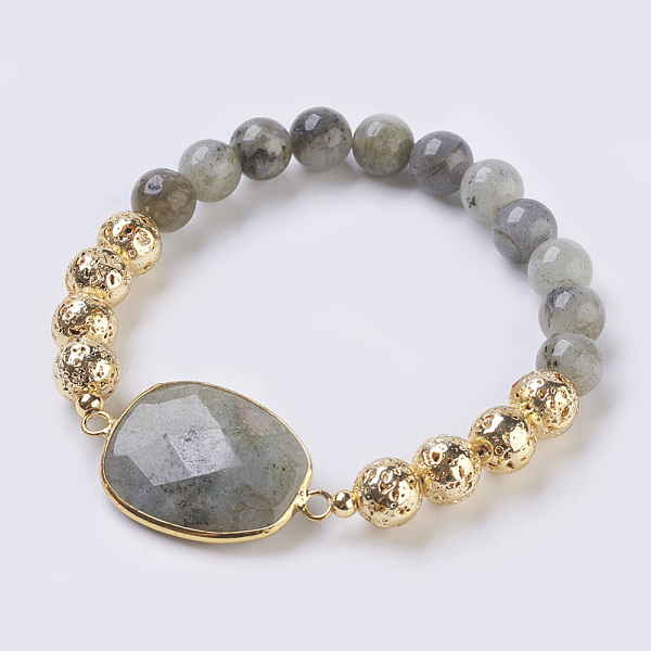 

PandaHall Electroplated Natural Lava Rock and Natural Frosted Amazonite Stretch Bracelets, Round & Trapezoid, Golden, 2.08 inch(5.3cm) links...