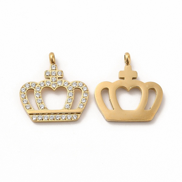 

PandaHall Ion Plating(IP) 304 Stainless Steel Pendants, with Rhinestone, Crown, Real 14K Gold Plated, 15.5x15x1mm, Hole: 1.8mm Stainless...