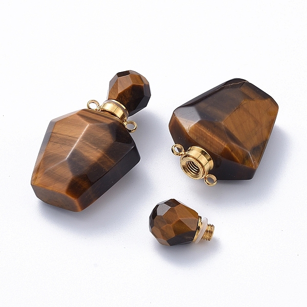 

PandaHall Faceted Natural Tiger Eye Openable Perfume Bottle Pendants, Essential Oil Bottles, with Golden Tone 304 Stainless Steel Findings...