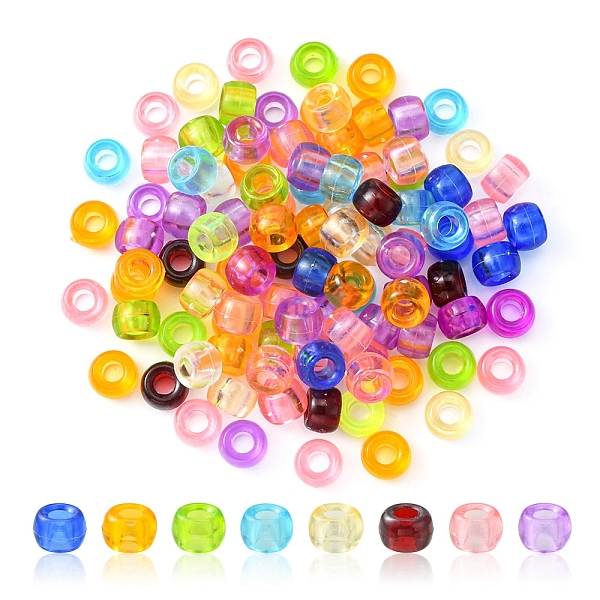 PandaHall Transparent Acrylic European Beads, Large Hole Barrel Beads, Mixed Color, 9x6mm, Hole: 4mm Acrylic Barrel Multicolor