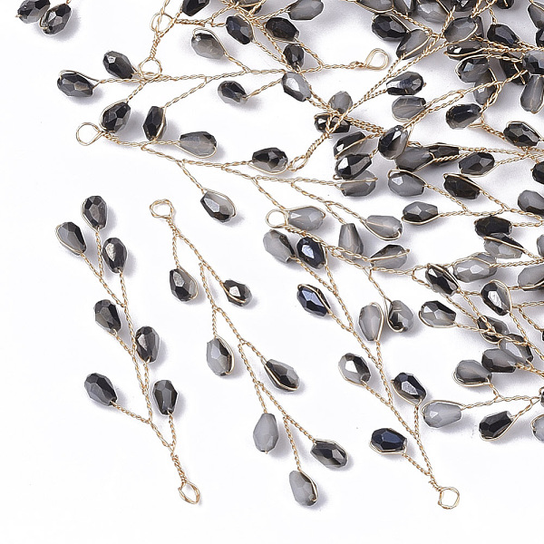 

PandaHall Glass Seed Beads Wire Wrapped Big Pendants, with Golden Plated Brass Wires, Light Grey, 51~55x11~14x3mm, Hole: 2mm Brass+Glass..., Gray
