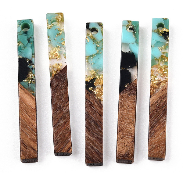 

PandaHall Transparent Resin & Walnut Wood Pendants, with Gold Foil, Rectangle Charms, Turquoise, 40x5x4mm, Hole: 2mm Resin+Wood Rectangle..., Green