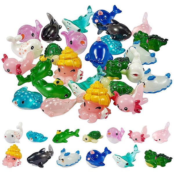 

PandaHall 26Pcs 13 Style Transparent Resin Cabochons, Marine Animal Series, Mixed Shapes, Mixed Color, 21.5~35x15~25.5x9.5~22mm, 2pcs/style..., Multicolor