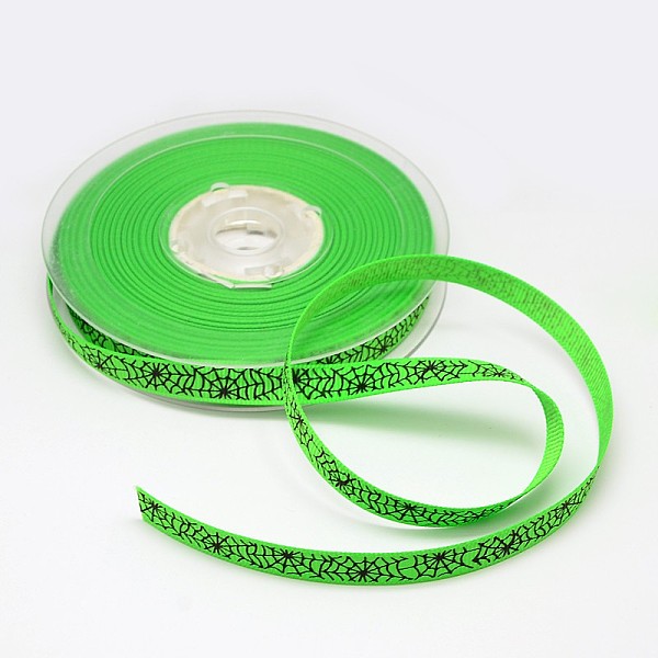 PandaHall Halloween Ornaments Spider Web Pattern Printed Grosgrain Ribbons, Green, 3/8 inch(9mm), about 100yards/roll(91.44m/roll) Polyester...