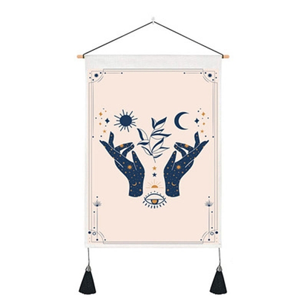 

PandaHall Tarot Pattern Polycotton Wall Hanging Tapestry, Vertical Tapestry, with Wood Rod & Iron Traceless Nail & Cord, for Home Decoration...