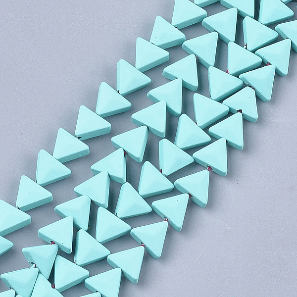PandaHall Spray Painted Non-magnetic Synthetic Hematite Beads Strands, Triangle, Pale Turquoise, 6x7x3.5mm, Hole: 0.8mm, about...