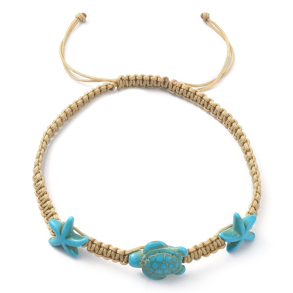 

PandaHall Ocean Theme Starfish Tortoise Synthetic Turquoise Beaded Anklets for Women, Nylon Cord Braided Adjustable Bracelets, Turquoise..., Green