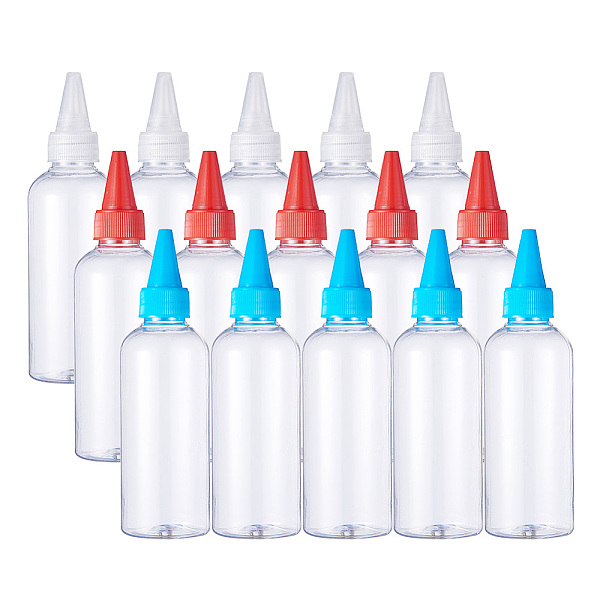 PandaHall Plastic Empty Bottle for Liquid, Pointed Mouth Top Cap, Clear, 15.3x3.9cm, Capacity: 100ml, 5pcs/color, 15pcs/set Plastic Clear
