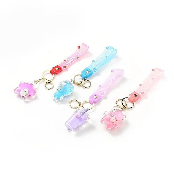 

PandaHall Star & Drink & Bear Acrylic Pendant Keychain, with Light Gold Tone Alloy Lobster Claw Clasps, Iron Key Ring and PVC Plastic Tape..., Multicolor