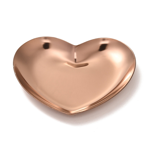 PandaHall Heart 430 Stainless Steel Jewelry Display Plate, Cosmetics Organizer Storage Tray, Rose Gold, 85x91.5x10mm Stainless Steel