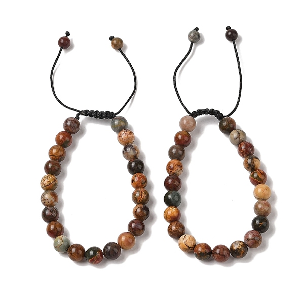 

PandaHall 8mm Round Natural Polychrome Jasper/Picasso Stone/Picasso Jasper Braided Bead Bracelets, Adjustable Nylon Cord Bracelets for Women...