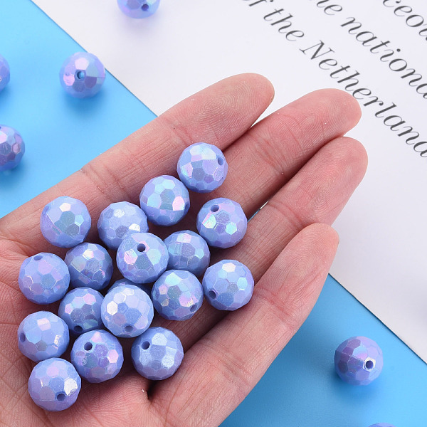 

PandaHall Opaque Acrylic Beads, Faceted, Dyed, AB Color, Round, Cornflower Blue, 12x11.5mm, Hole: 1.8mm, about 560pcs/500g Acrylic Round