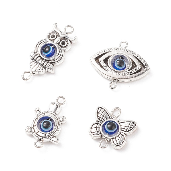 

PandaHall Tibetan Style Alloy Connerctor Charms, with Royal Blue Evil Eye Resin Beads, Owl & Butterfly & Eye & Tortoise, Antique Silver...