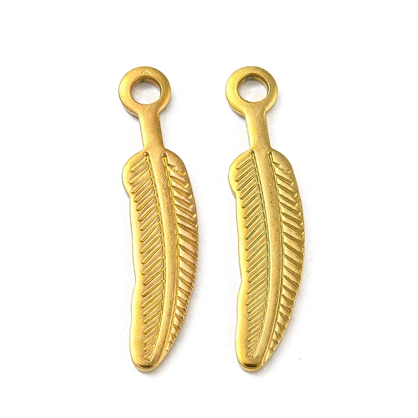 

PandaHall Ion Plating(IP) 304 Stainless Steel Pendants, Feather Charm, Real 18K Gold Plated, 22x5x1mm, Hole: 1.8mm 304 Stainless Steel...
