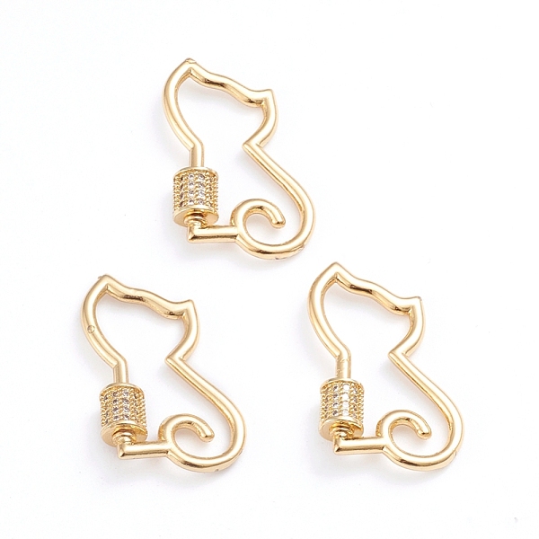 

PandaHall Brass Micro Pave Clear Cubic Zirconia Screw Carabiner Lock Charms, for Necklaces Making, Cat Shape, Real 18K Gold Plated...