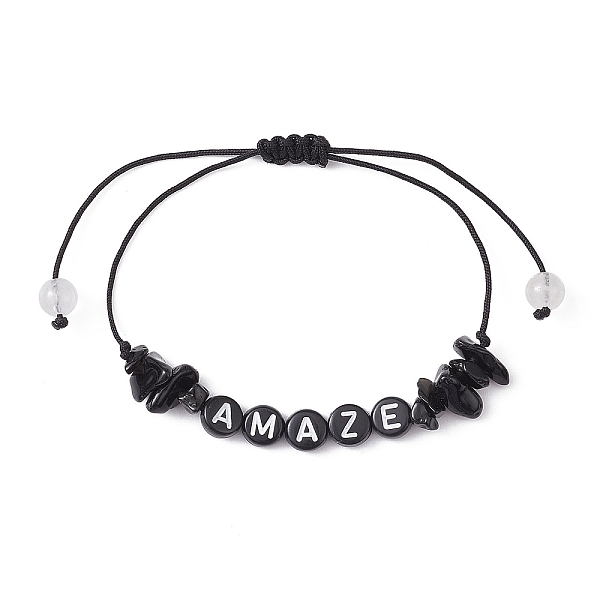 Natural Obsidian Chip Braided Bead Bracelets