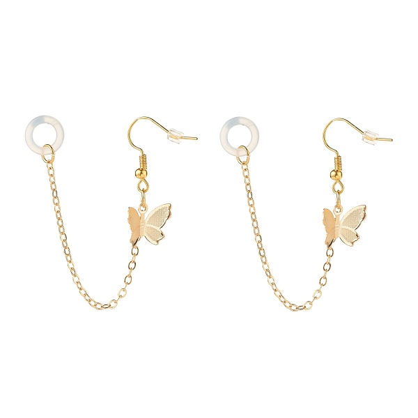 PandaHall Anti-Lost Earring for Wireless Earphone, Butterfly Dangle Earrings with Hanging Chain for Women, Golden, 100mm, Pin: 0.7mm Brass