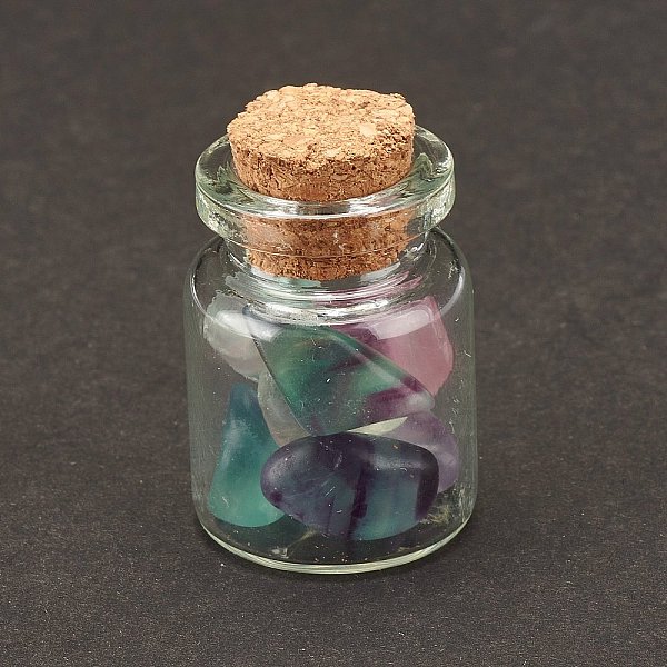 

PandaHall Transparent Glass Wishing Bottle Decoration, with Natural Fluorite Chip Beads, 22x34mm, Chip Beads: 6~11x10~20x5~10mm Fluorite...
