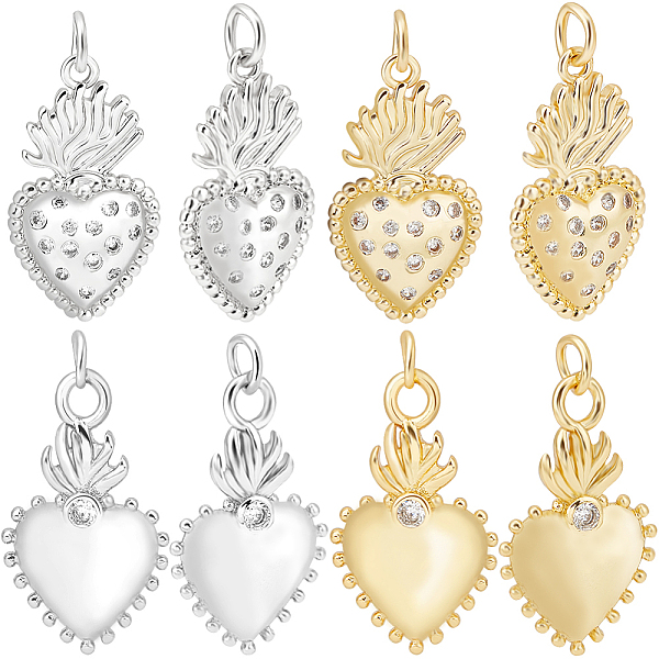 

PandaHall Beebeecraft 4 Styles 8Pcs Sacred Heart Charms 18K Gold Plated Cubic Zirconia Heart Shaped Charms for Sacred Heart Theme Jewellery..., Clear