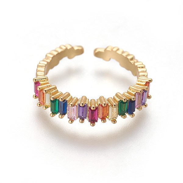 

PandaHall Cubic Zirconia Cuff Rings, Open Rings, with Brass Findings, Real 18K Gold Plated, Size 6, 16mm Brass+Cubic Zirconia