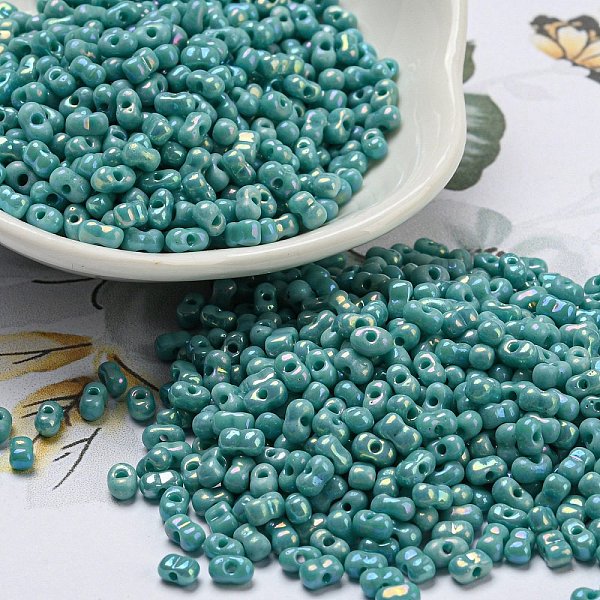 

PandaHall Glass Seed Beads, Opaque Colours Rainbow, Peanut, Light Sea Green, 4x2x2mm, Hole: 0.8mm, about 8000pcs/pound Glass Peanut