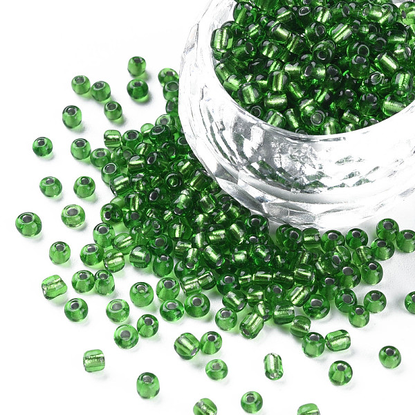 

PandaHall Transparent Glass Seed Beads, Round Silver Lined Hole, Round, Green, 2.5~3.5x1.5~3mm, Hole: 0.7~1mm, about 450g/pound Glass Green