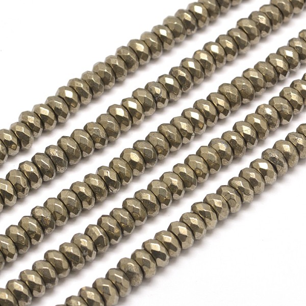 

PandaHall Faceted Rondelle Natural Pyrite Beads Strands, 8x5mm, Hole: 1mm, about 79pcs/strand, 15.7 inch Pyrite Rondelle Yellow