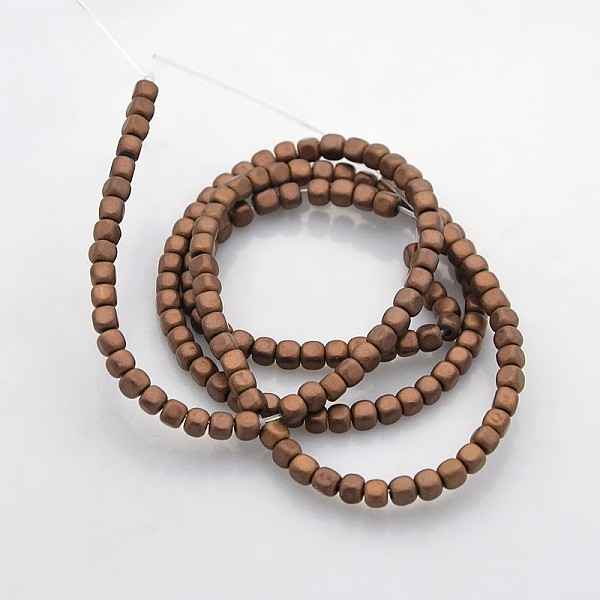 

PandaHall Electroplate Non-magnetic Synthetic Hematite Beads Strands, Cube, Frosted, Copper Plated, 3x3x3mm, Hole: 1mm, about 148pcs/strand...