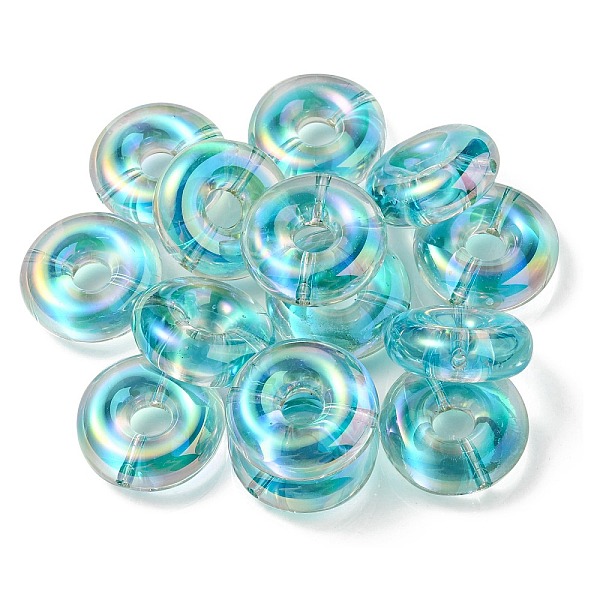 

PandaHall UV Plating Rainbow Iridescent Acrylic Beads, Two Tone Bead in Bead, Flat Round, Turquoise, 29.5x10.5mm, Hole: 3mm Acrylic Flat..., Green