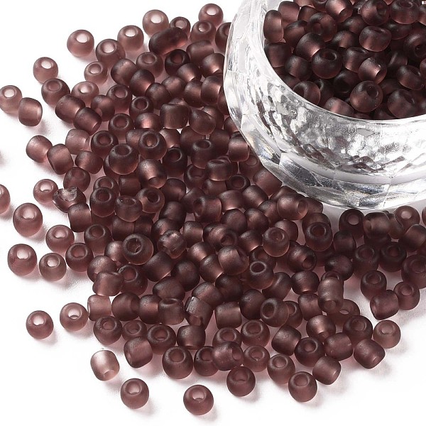 

PandaHall (Repacking Service Available) Glass Seed Beads, Frosted Colors, Round, Rosy Brown, 6/0, 4mm, Hole: 1~1.5mm, about 12g/bag Glass