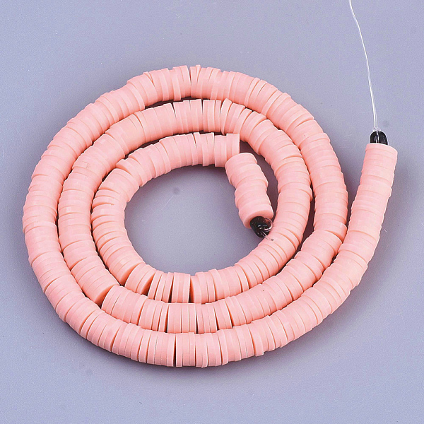 

PandaHall Handmade Polymer Clay Beads, Disc/Flat Round, Heishi Beads, Pink, 4x1mm, Hole: 1mm, about 380~400pcs/strand, 17.7 inch Polymer...